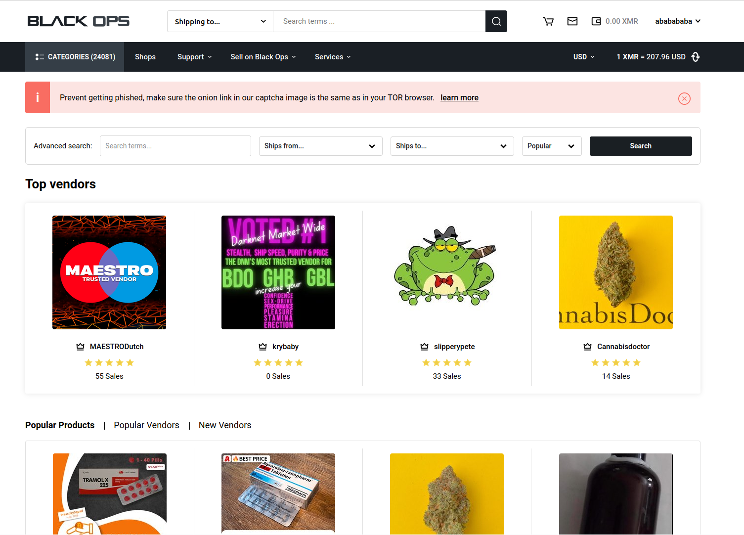 Black Ops Market Secure Interface Preview - Darknet Trading Platform